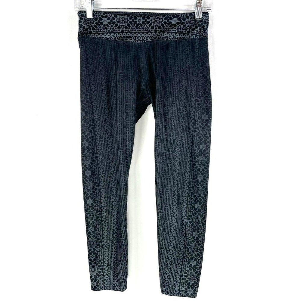 PrAna Leggings Size Small Roxanne Mid-Rise Cropped Black Gray Print‎